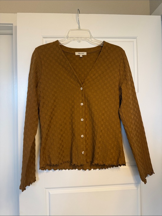 Madewell Sweaters - Madewell Checker Knit Button-Front Cardigan - Caramel Brown